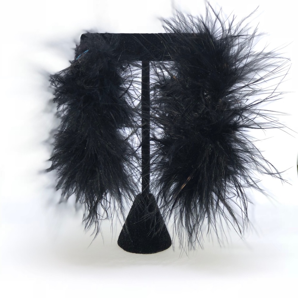 Black boa fur earrings
